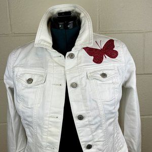 Old Navy Custom Butterfly Embellished White Denim Jacket